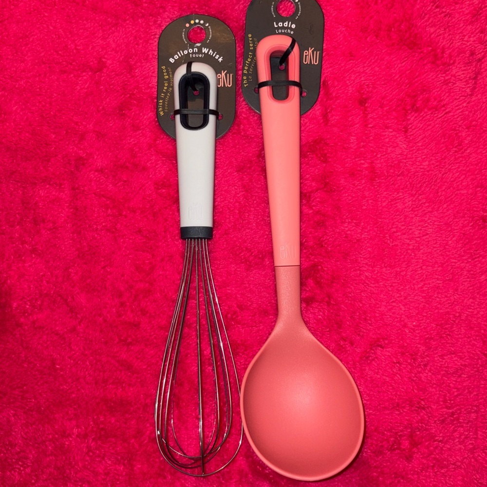 🌴eKu Upcycled Nylon Whisk and Ladle Set Pink( watermelon)/ Green